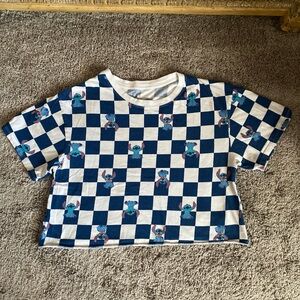 Disney Stitch Blue and White Checkered crop top